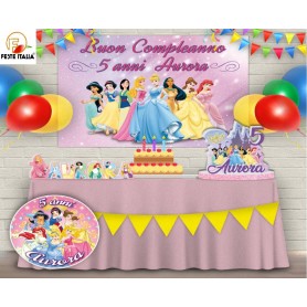 Striscione Banner compleanno principesse disney personalizzato festa foto  nome
